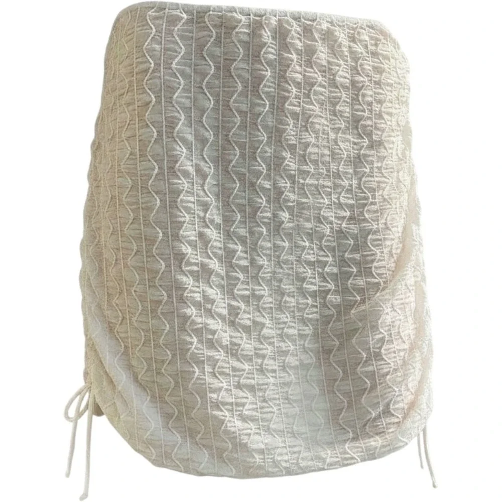 White Ruched Textured Mini Skirt Sarong Festival Bodycon Sheer Large